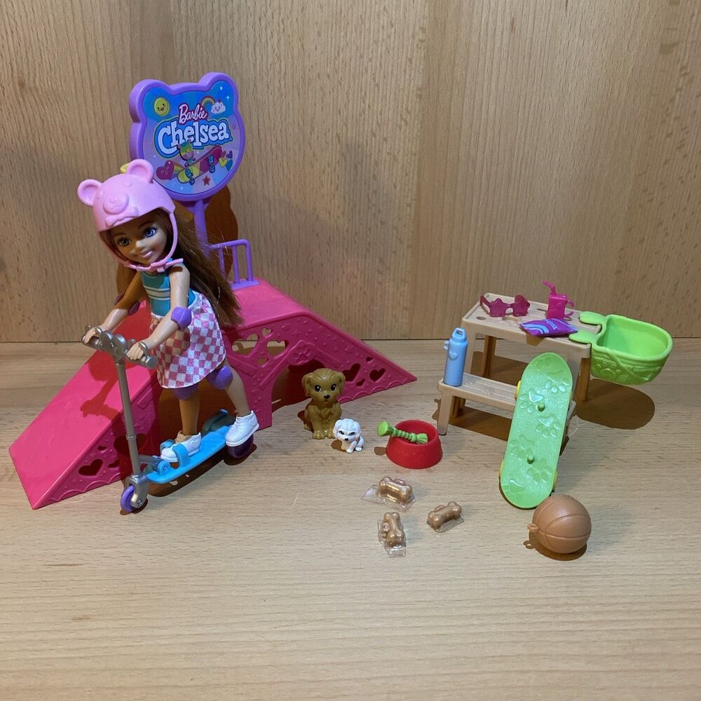 Barbie Chelsea Doll & Skatepark Playset Puppies Ramp & Accessories